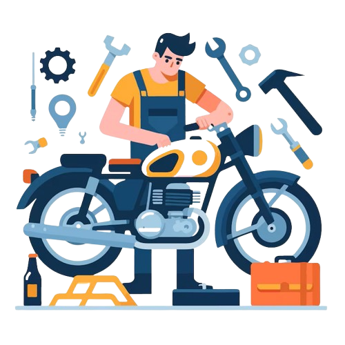 Car or motorcycle being serviced in a garage